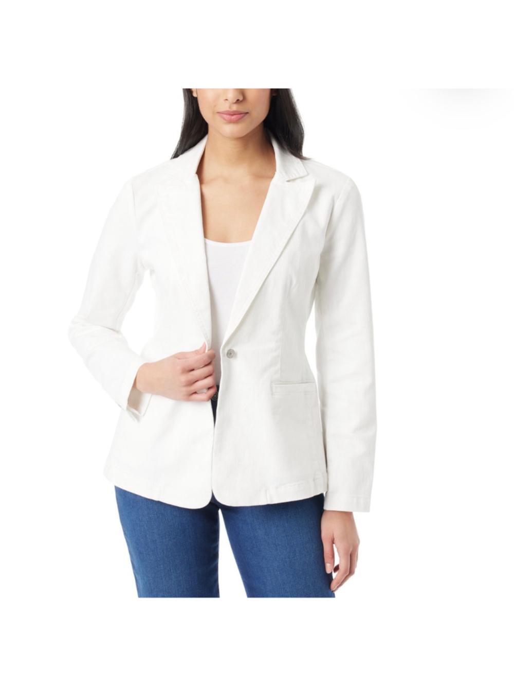 Gloria Vanderbilt Women's Denim One-Button Blazer in Vintage White Size M
